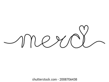 Calligraphic Inscription Word Merci Continuous Line Stock Vector ...