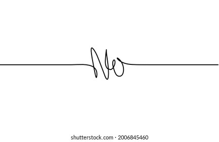 Calligraphic inscription of word "no" as continuous line drawing on white background. Vector