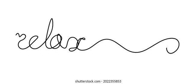 Calligraphic inscription of word "relax" as continuous line drawing on white  background. Vector