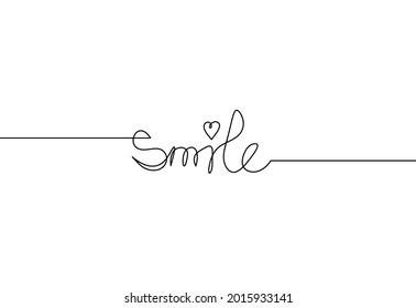 Calligraphic inscription of word "smile" as continuous line drawing on white  background. Vector
