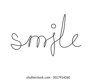 Calligraphic inscription of word "smile" as continuous line drawing on white  background. Vector