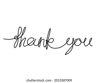 Calligraphic inscription of word "thank you" as continuous line drawing on white  background. Vector