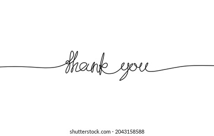 Calligraphic inscription of word "thank you" as continuous line drawing on white  background. Vector