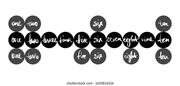 Calligraphic inscriptions of numerals from one to ten. Black and white vector illustration. It can be used in stores, supermarkets, boutiques, on sites, booklets, price tags, in the mailing list, post