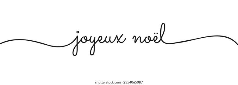 Calligraphic Joyeux Noel (merry christmas in french) text in ballpoint pen style isolated on white background. Rounded Joyeux Noël sign in script text with small caps text. Vector Illustration