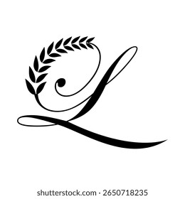 Calligraphic L Letter logo design, elegant floral ornate alphabet design vector