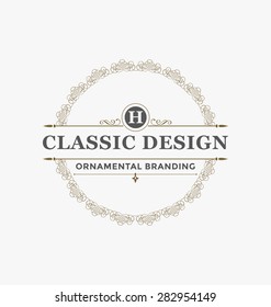 Calligraphic Label Design Template - Classic Ornamental Style. Elegant luxury frame with typography - Ideal logo for restaurant, hotel, cafe and other businesses with classic corporate identity visual