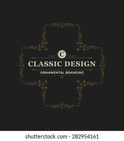 Calligraphic Label Design Template - Classic Ornamental Style. Elegant luxury frame with typography - Ideal logo for restaurant, hotel, cafe and other businesses with classic corporate identity visual