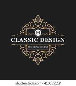 Calligraphic Label Design Template - Classic Ornamental Style. Elegant luxury frame with typography - Ideal logo for restaurant, hotel, cafe and other businesses with classic corporate identity visual