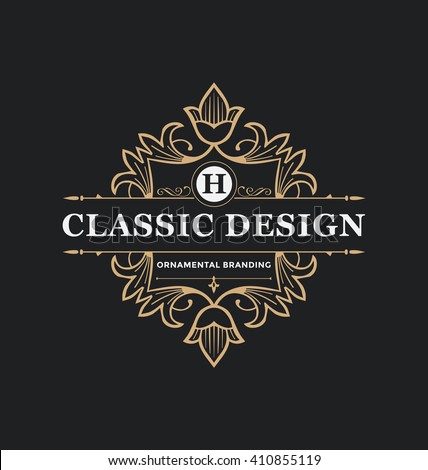 calligraphic label design template classic ornamental stock vector