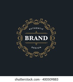 Calligraphic Label Design Template - Mono Line Ornamental Style. Elegant luxury frame with typography - Ideal logo for restaurant, hotel, cafe and other businesses with corporate identity visual