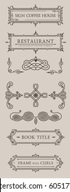 Juego de etiquetas caligráficas. Marcos barrocos vectoriales. Elementos de diseño de época y decoración de páginas