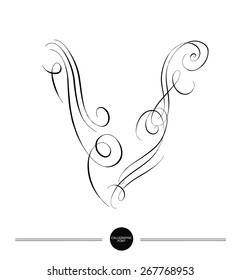  Calligraphic letter. Abstract font. Design elements can be used for invitation, congratulation. Digital illustration
