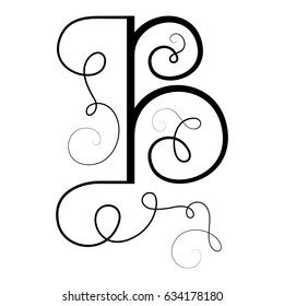 Calligraphic letter B with flourishes of decorative whorls. capital design letter with swirl elements for your artwork