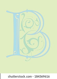 Calligraphic letter B with scrolls on a colored background