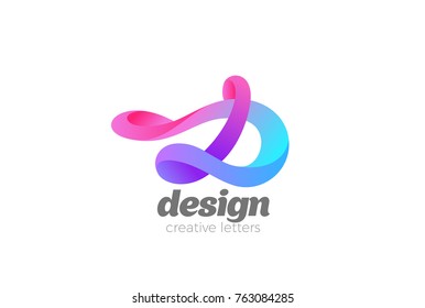 Calligraphic Letter D Logo colorful ribbon design vector template. Calligraphy Monogram type Logotype vintage icon.