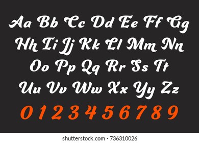 calligraphic letter design. vector hand drawn alphabet and numbers. calligraphic typeface