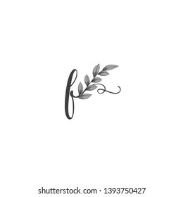 Calligraphic letter F with leaf.Hand drawn uppercase letter with natural element.Vector icon.Initial logo isolated on light background.