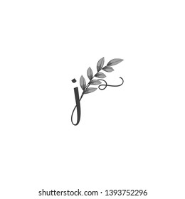 Calligraphic letter J with leaf.Hand drawn uppercase letter with natural element.Vector icon.Initial logo isolated on light background.
