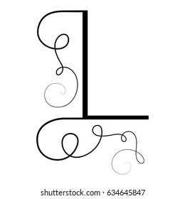 Calligraphic letter L with flourishes of decorative whorls. Capital design letter with swirl elements for your artwork