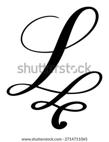Calligraphic letter L hand drawn vector a clean white background. Perfect for wedding invitations, monograms, and branding