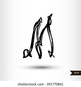 Calligraphic letter M isolated on white background