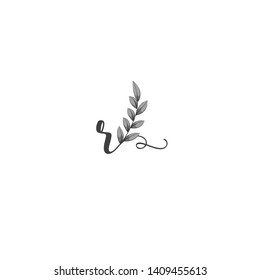 Calligraphic letter R with leaf.Hand drawn lowercase letter with natural element.Vector icon.Initial logo isolated on light background.  - Shutterstock ID 1409455613