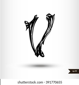 Calligraphic letter V isolated on white background
