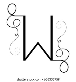 Calligraphic letter W with flourishes of decorative whorls. capital design letter with swirl elements for your artwork
