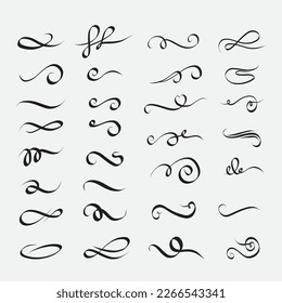 calligraphic lines. decorative flourishes  ornamental swirls  and vintage scroll curls