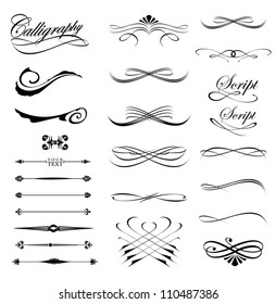 Calligraphic lines dividers and hand drawn design elements