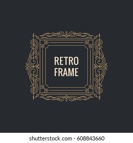 Kalligrafische Linien Quadrat Rahmen. Café-Menü Vintage ornate Grußkarte mit typografischem Design. Retro-Vektorgrafik-Einladungen und Lizenzbescheinigungen