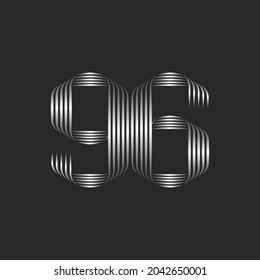 Calligraphic logo 96 digit creative monogram, original interweaving of smooth thin lines of a metallic gradient.