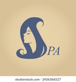 Calligraphic logo with letter S and portrait of beautiful woman. Vector Template design for industry cosmetic and beauty, beauty salon, salon hair and spa
