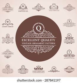 Calligraphic logos set. Vintage template pattern elegant decor elements. Vector ornament Signs and Symbols