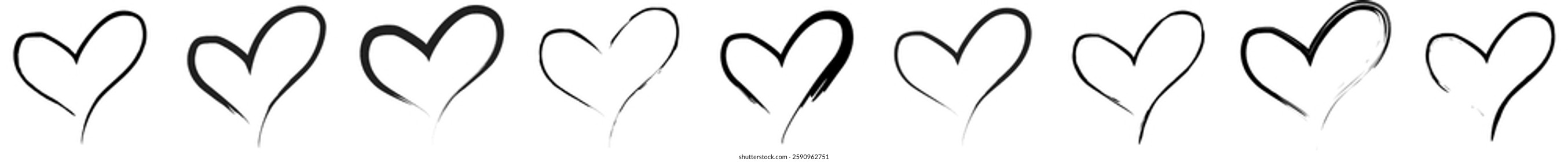 Calligraphic love heart sign icons vector set 