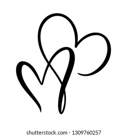 Calligraphic love heart sign. Vector Romantic illustration symbol join, passion and wedding. Calligraphy Design flat element of valentine day. Template for t-shirt, card, invitation