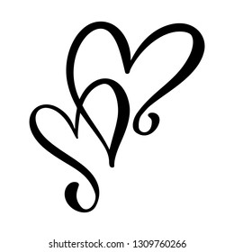 Calligraphic love heart sign. Vector Romantic illustration symbol join, passion and wedding. Calligraphy Design flat element of valentine day. Template for t-shirt, card, invitation