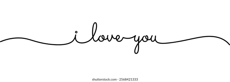 Calligraphic i love you text in ballpoint pen style isolated on white background. Rounded i love you sign in script text with small caps text . Vector Illustration.