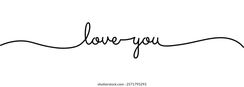 Calligraphic love you text in ballpoint pen style isolated on white background. Rounded love you sign in script text with small caps text . Vector Illustration.