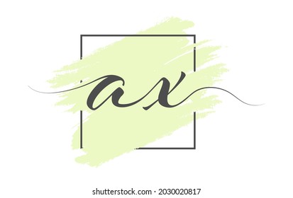 Calligraphic lowercase letters AX on a colored background in a frame. Simple Style