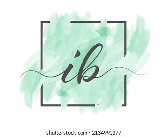 Calligraphic lowercase letters I and B are written in a solid line on a colored background in a frame.