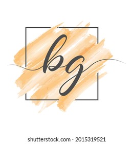 Letra caligráfica minúscula BG en una sola línea sobre un fondo de color en un marco. Ilustración vectorial aislada en un fondo blanco. Diseño creativo.