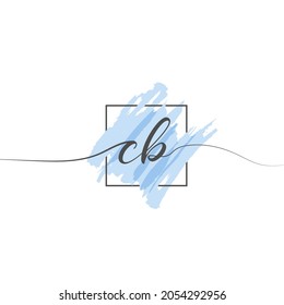 Calligraphic lowercase letters CB in a single line on a colored background in a frame. Vector Illustration Simple Style
