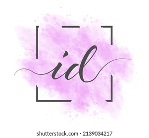 Calligraphic lowercase letters I and D are written in a solid line on a colored background in a frame.