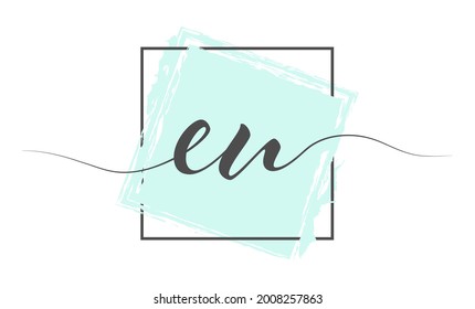 Letras caligráficas en minúsculas EU en una sola línea sobre un fondo de color en un marco. Ilustración vectorial. Estilo sencillo