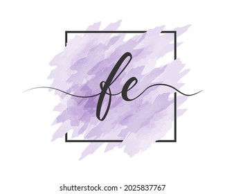 calligraphic lowercase letters F and E are written in a solid line on a colored background in a frame. Simple Style