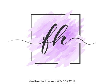 calligraphic lowercase letters F and H are written in a solid line on a colored background in a frame. Simple Style