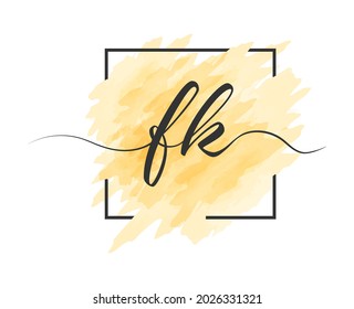 calligraphic lowercase letters F and K are written in a solid line on a colored background in a frame. Simple Style