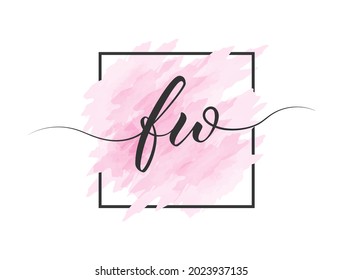 calligraphic lowercase letters F and W are written in a solid line on a colored background in a frame. Simple Style